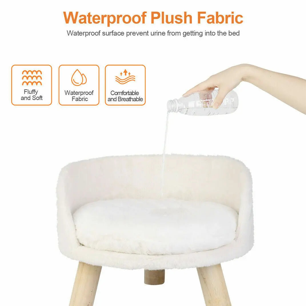 Luxury Plush Bed on Wood Legs - Dog Cat