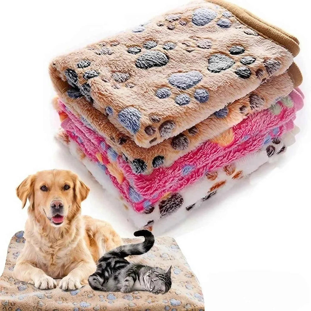 Paw Print Pet Blanket – Dog Cat  - (5 Color Options) - (Lightweight) - (S-L)