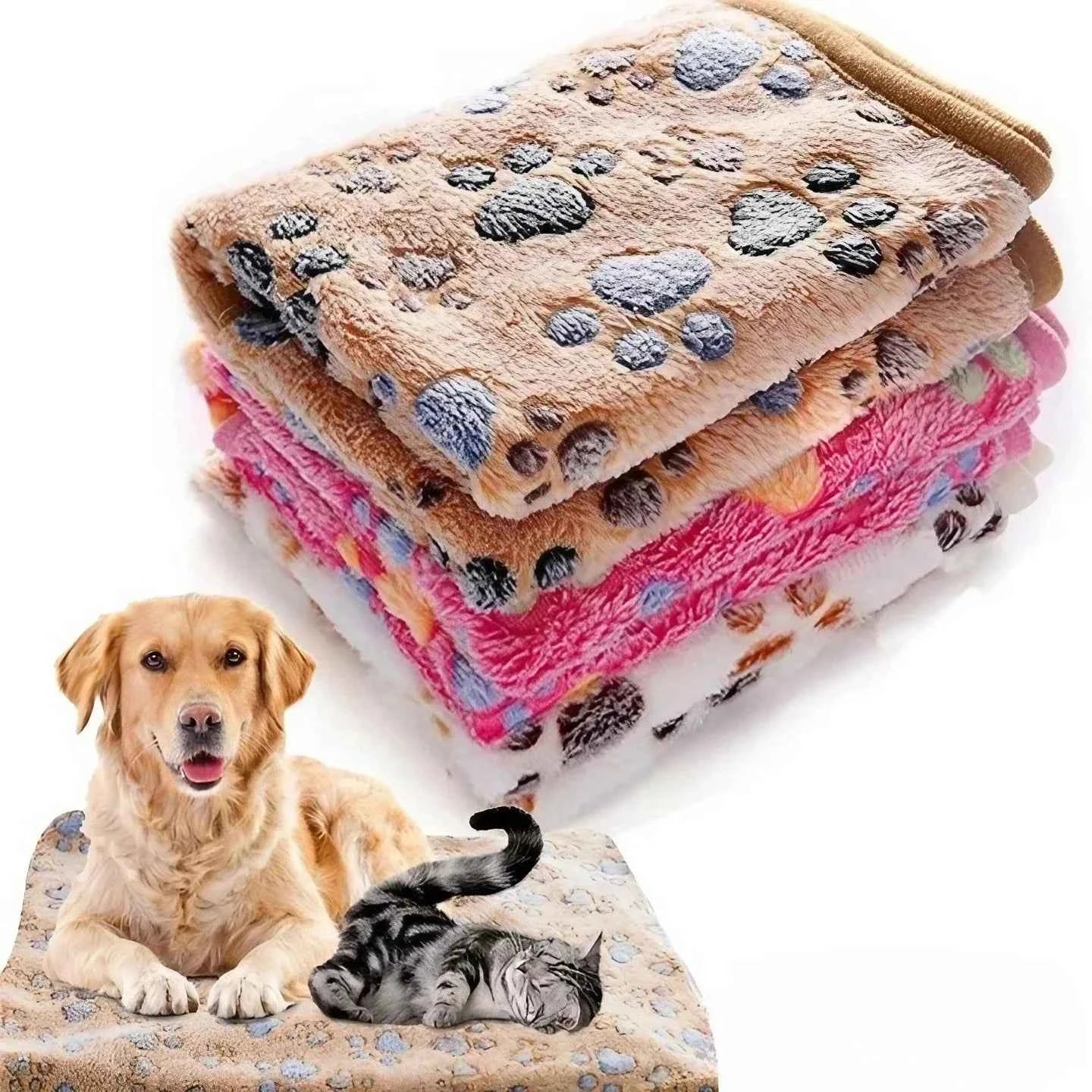 Paw Print Pet Blanket – Dog Cat  - (5 Color Options) - (Lightweight) - (S-L)