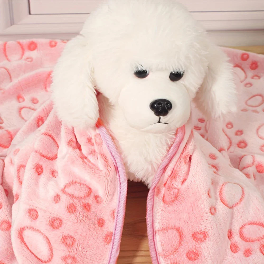 Pet Blanket  – Dog Cat  - (Cute Paw Print ) - (Fleece) - (3 Sizes) -(Pink)
