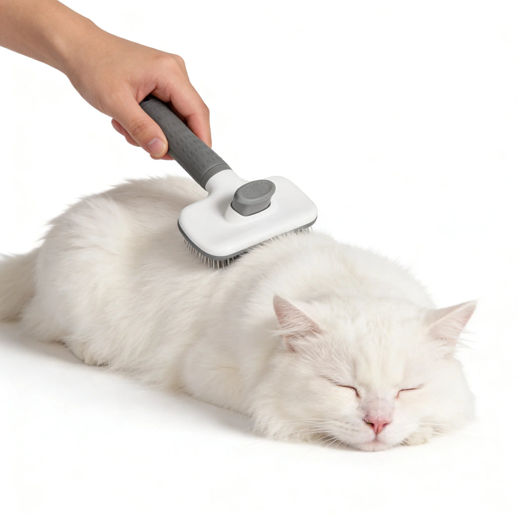 Push Button Grooming Brush - (Hair Remover) - (Massage) - Dog Cat - (Grey) - (Gentle) - (While Supplies Last)