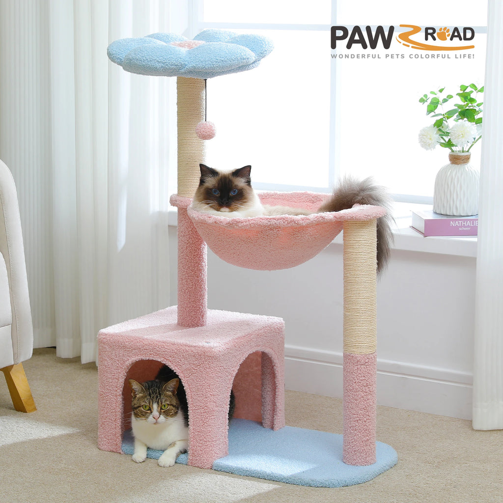 Flower Cat Tree with Large Metal Frame Hammock