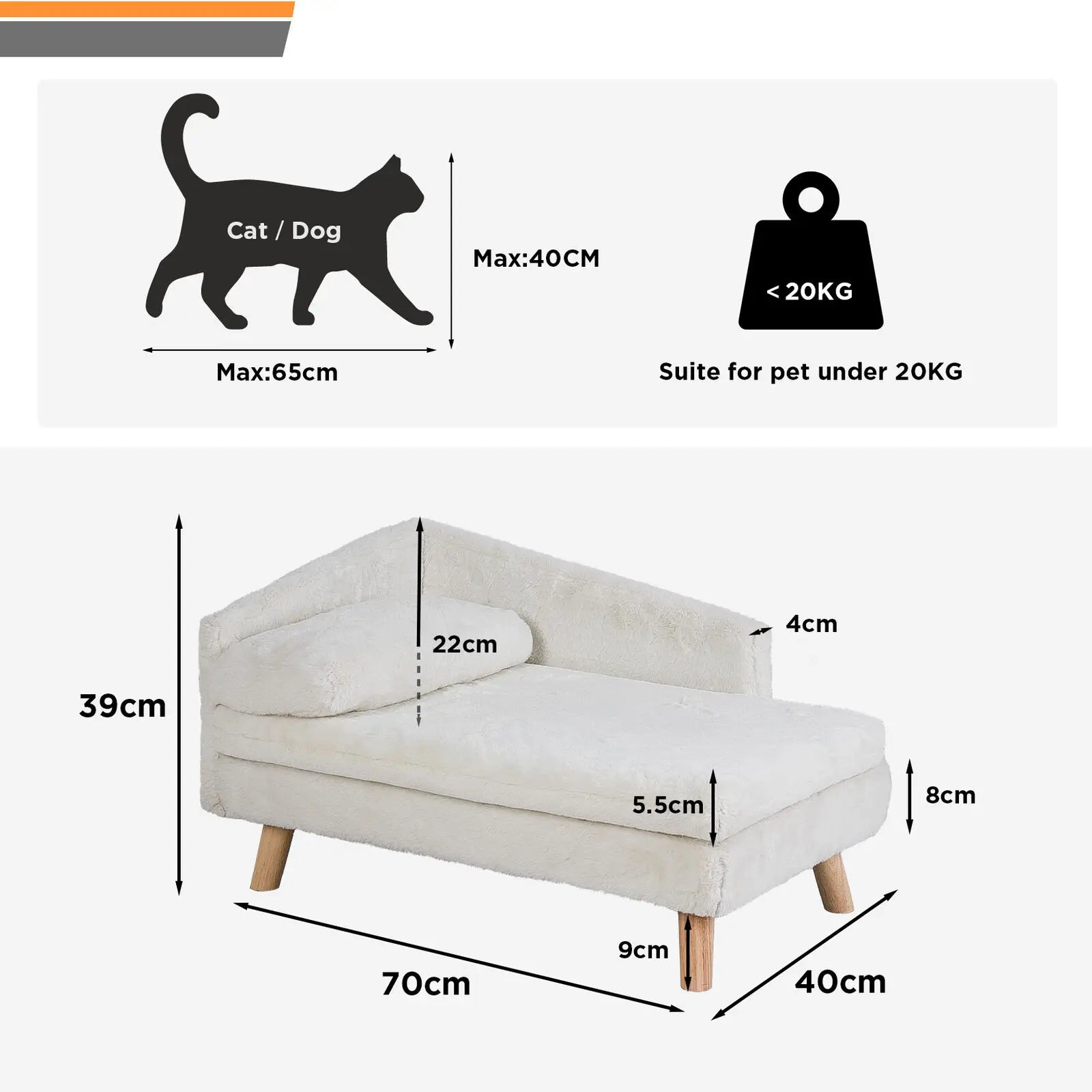 Elevated Solid Wood Leg Plush Couch - Dog Cat