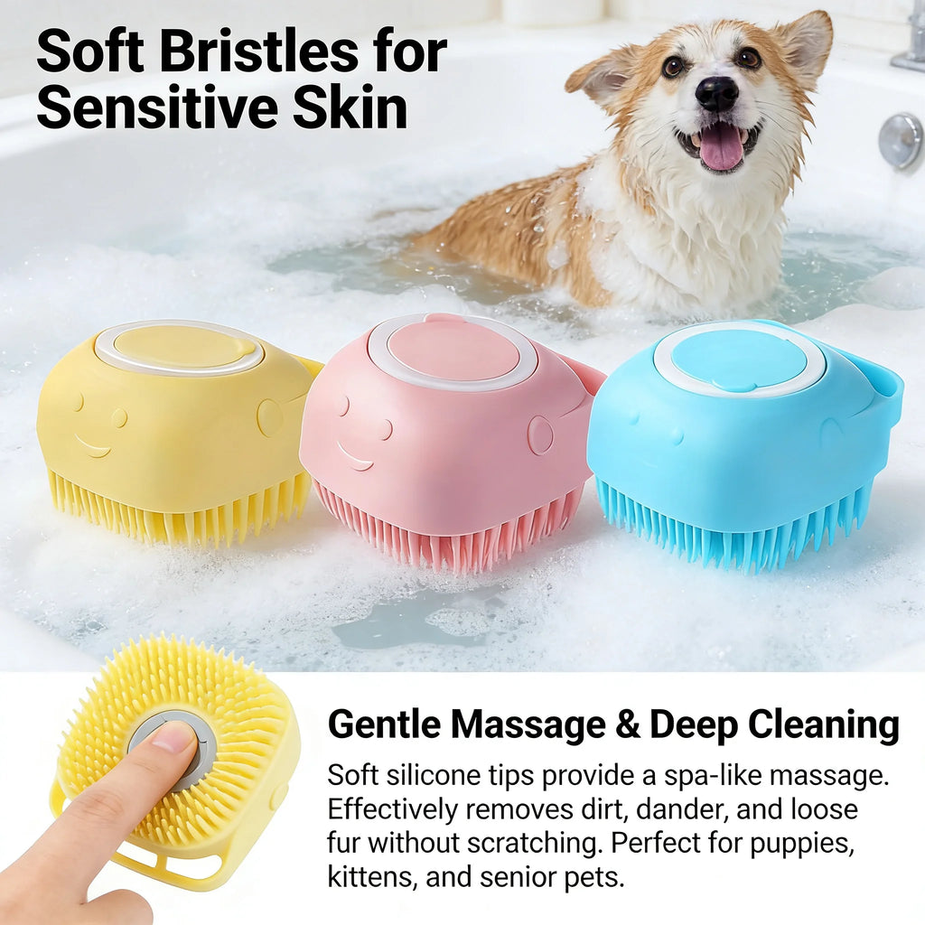Bath and Massage Brush With Shampoo Storage - Dog Cat - (2-in-1) - (3 Color Options) - (While Supplies Last)
