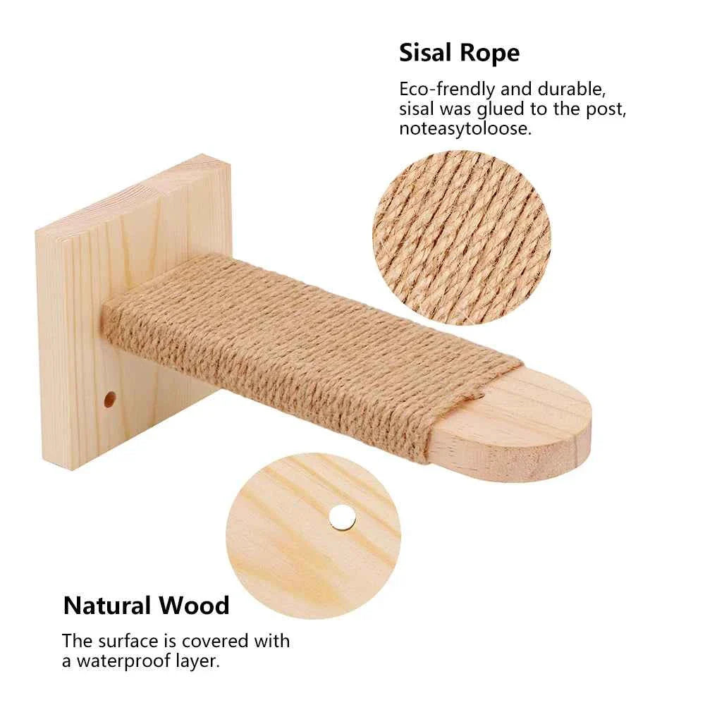 Climbing Ladder with Rope and Scratching Post -  Cat  - (Wall Mounted) - Wood) - (1,2, 3 Pc Options)