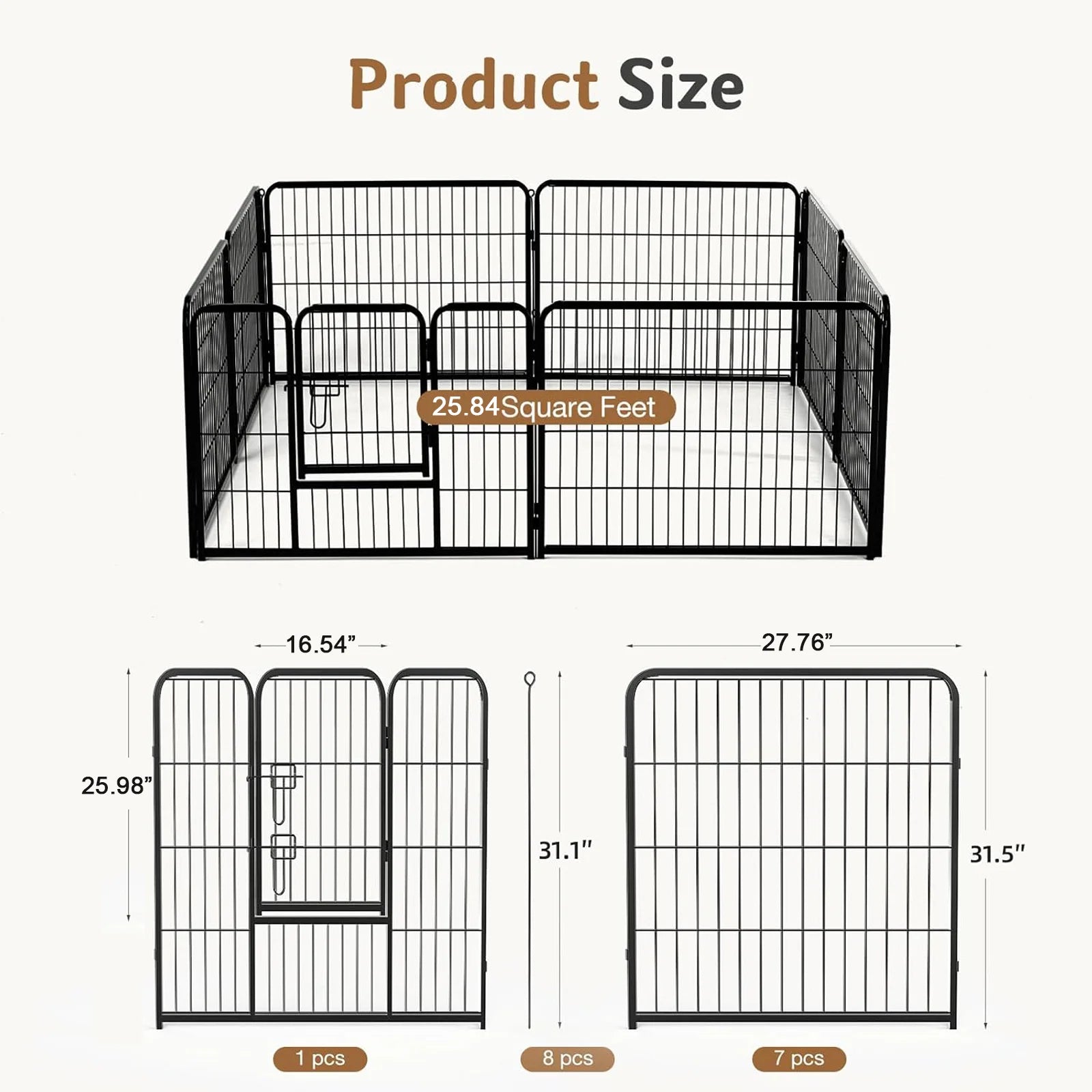 Foldable Metal Fence Playpen Enclosure - Dog -  (8 Panel) - (24", 32")