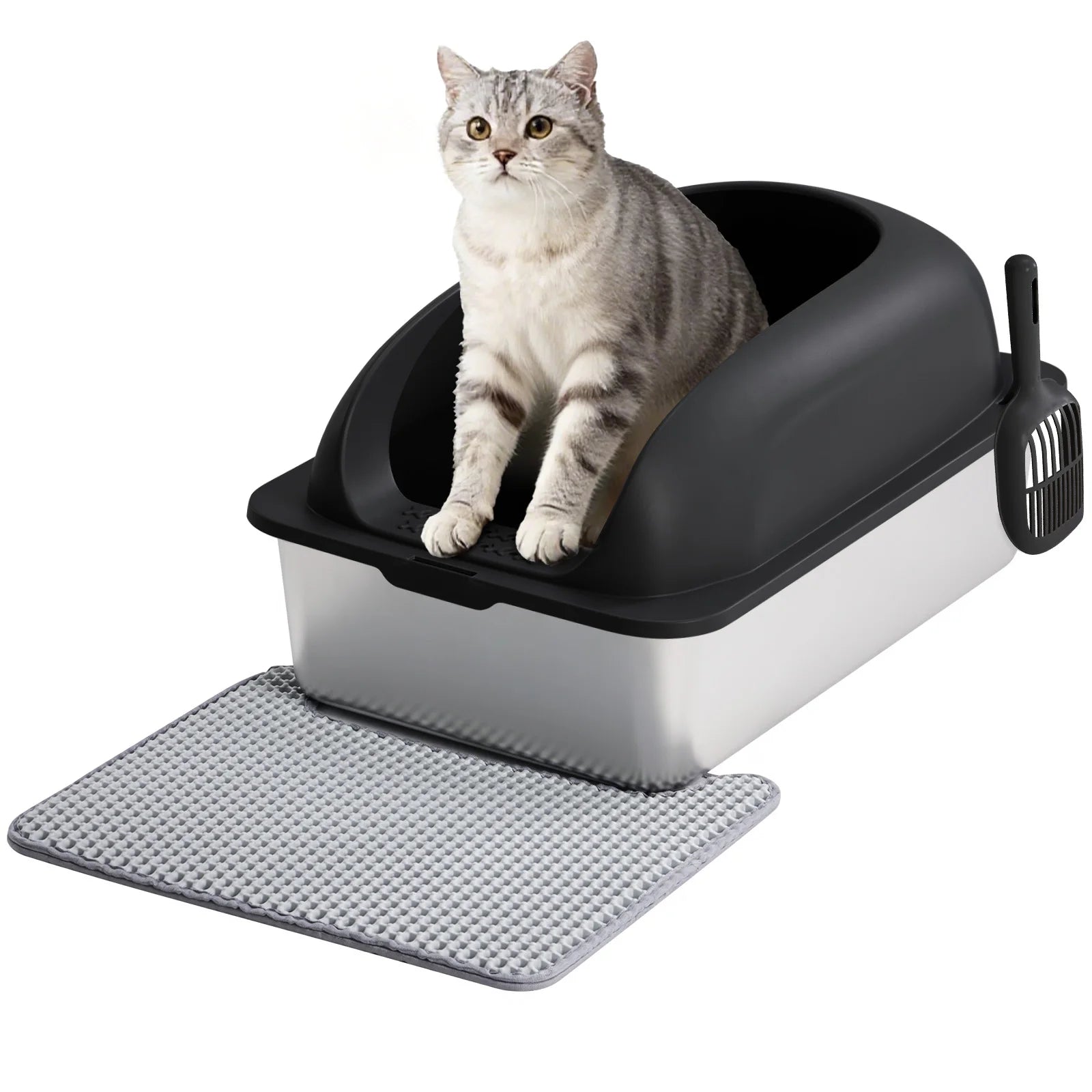 Semi-Closed Leak proof Litter Box with Lid - Cat - (Stainless Steel) - (Black, Lt. Grey) - (While Supplies Last)