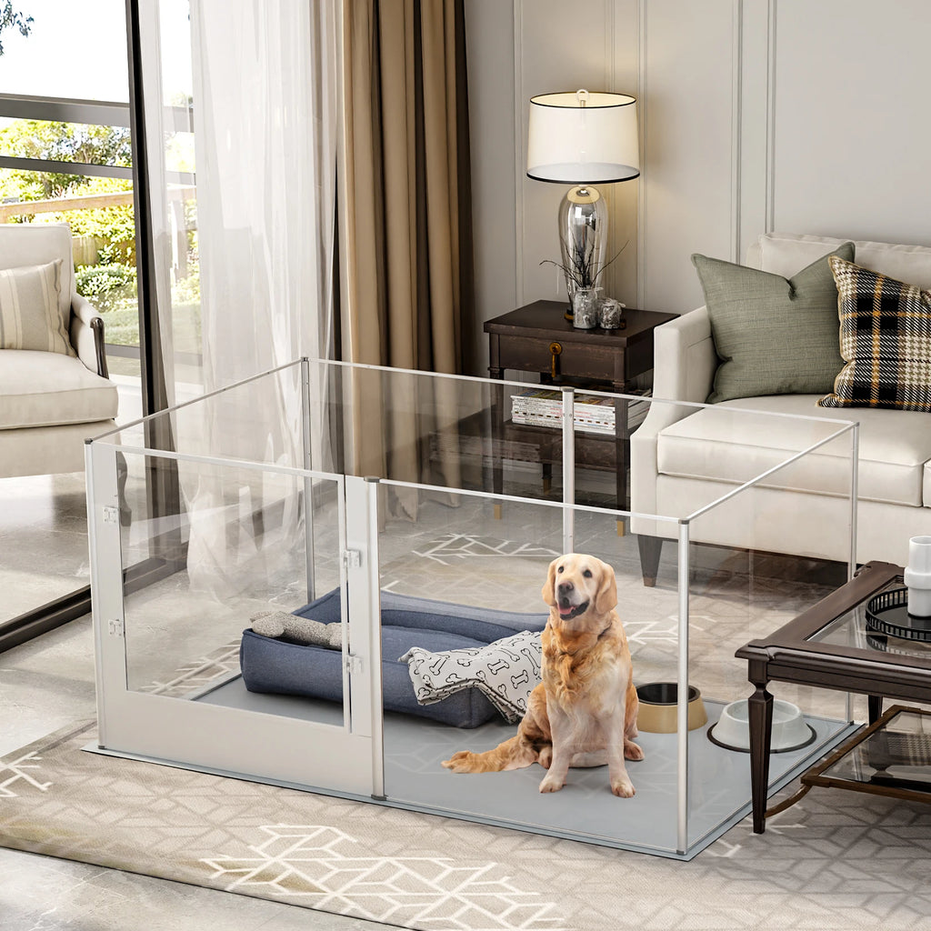 Heavy Duty Playpen Enclosure - Dog -  (6 Transparent Panel)