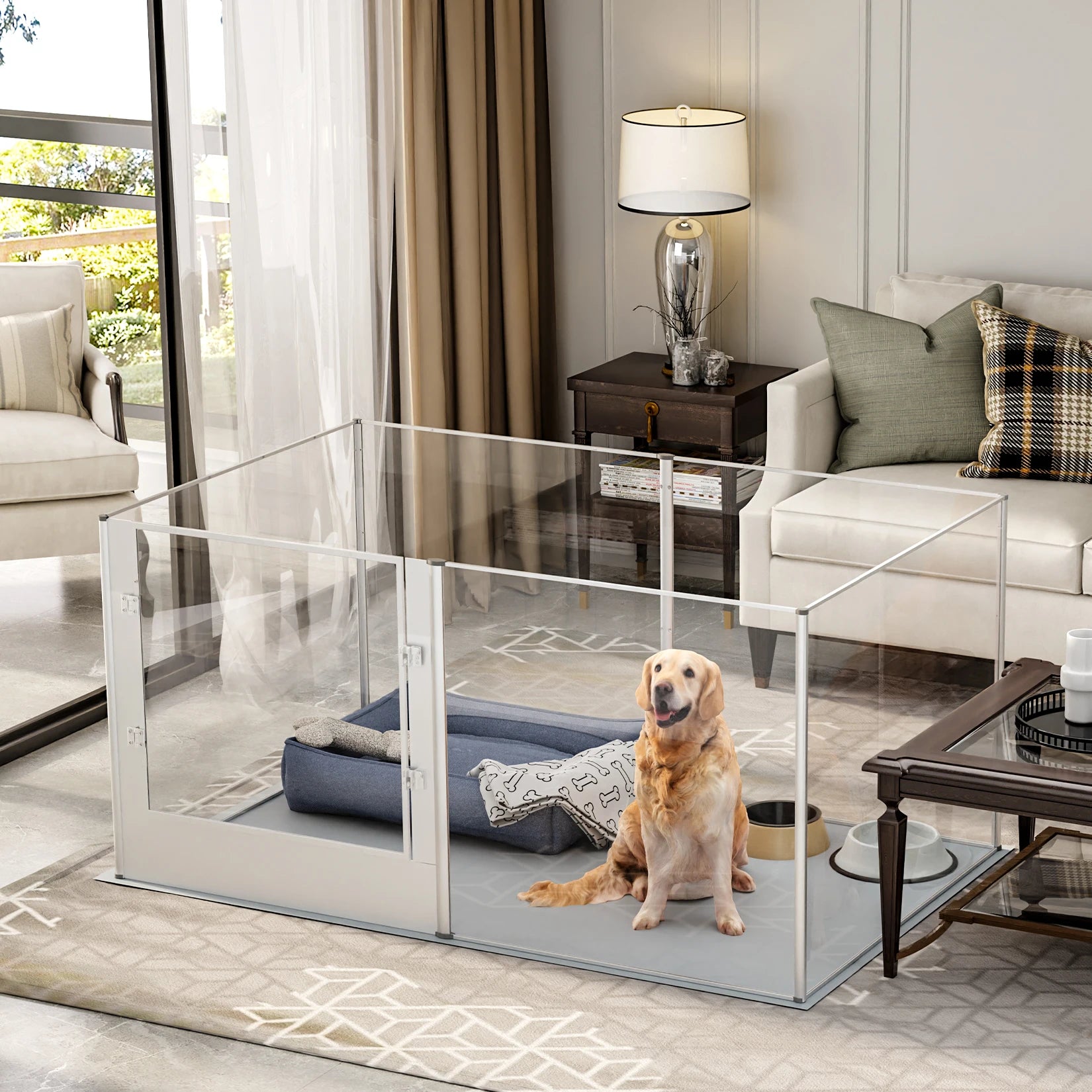 Heavy Duty Playpen Enclosure - Dog -  (6 Transparent Panel)