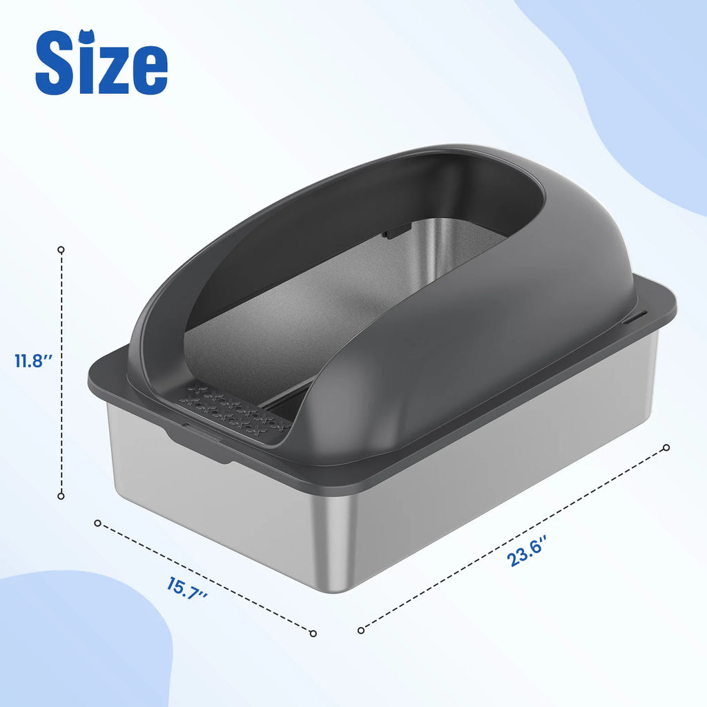 Semi-Closed Leak proof Litter Box with Lid - Cat - (Stainless Steel) - (Black, Lt. Grey) - (While Supplies Last)