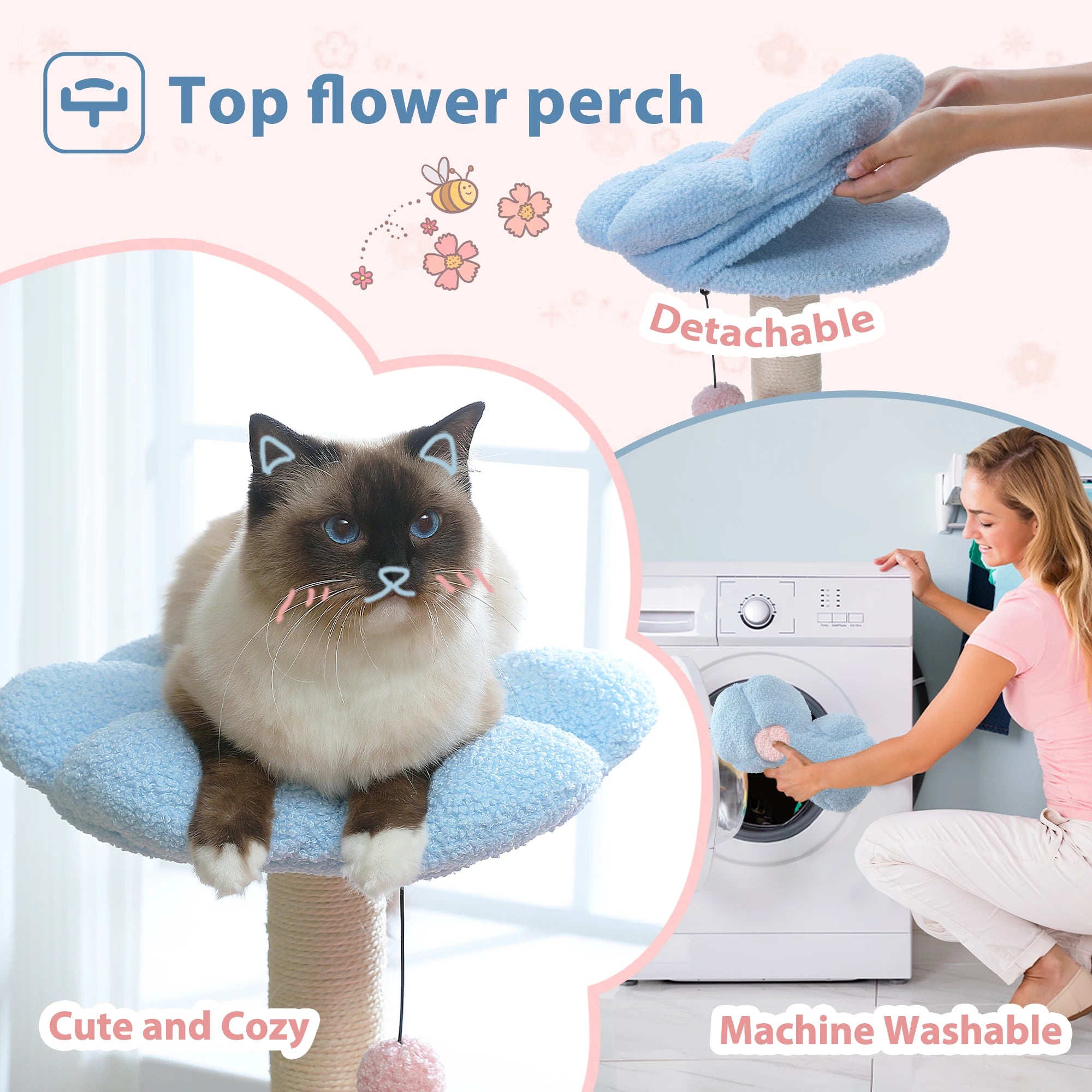 Flower Cat Tree with Large Metal Frame Hammock