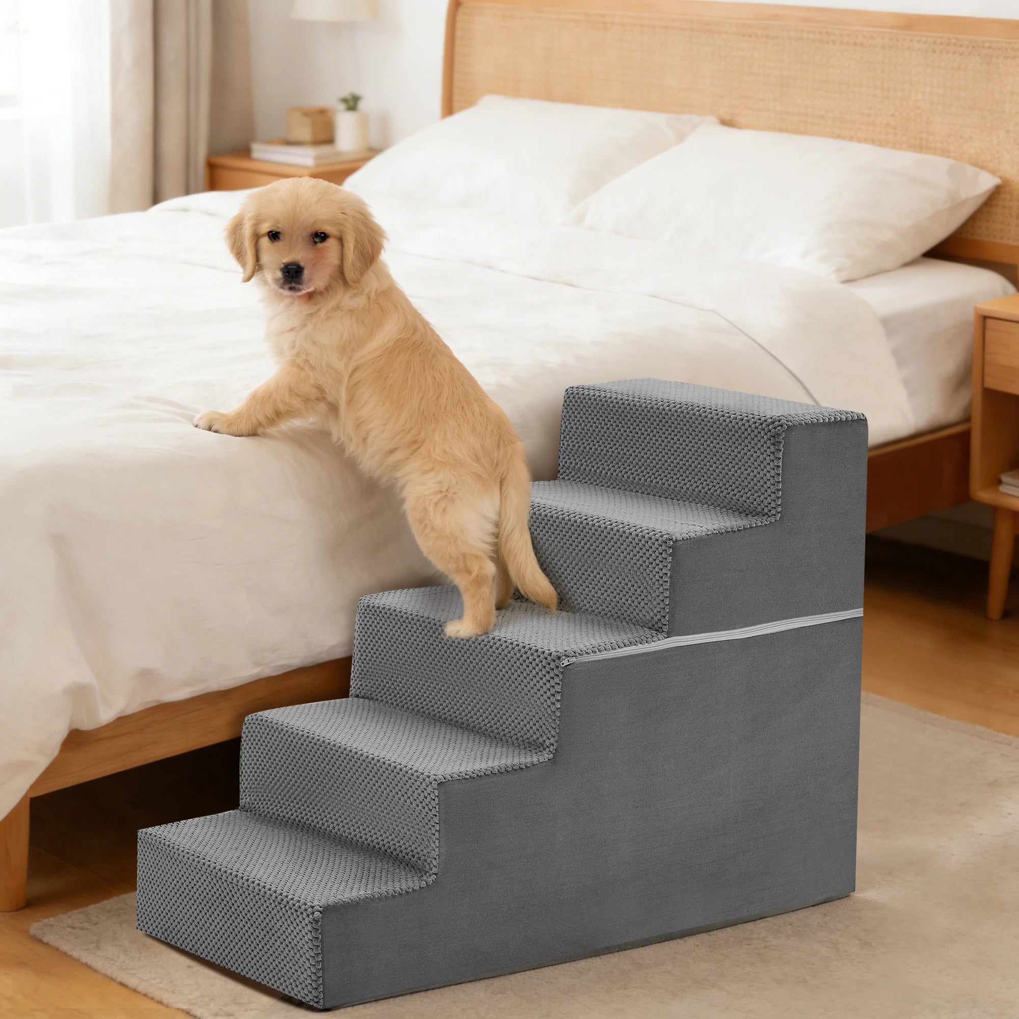 Pet Ladder - Dog  - (Non-Slip) - (In-Home) - (Customize to be 3,4, or 5 Step Options) - (Grey)