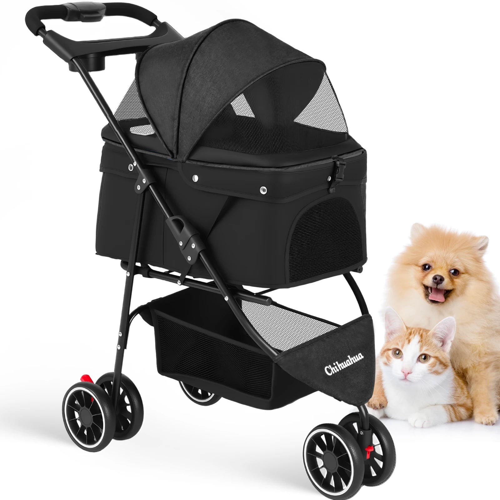 Portable Travel Pet Stroller - Dog Cat - (5 Color Options) - (M) - (Lightweight) - (Mesh Window Ventilation)