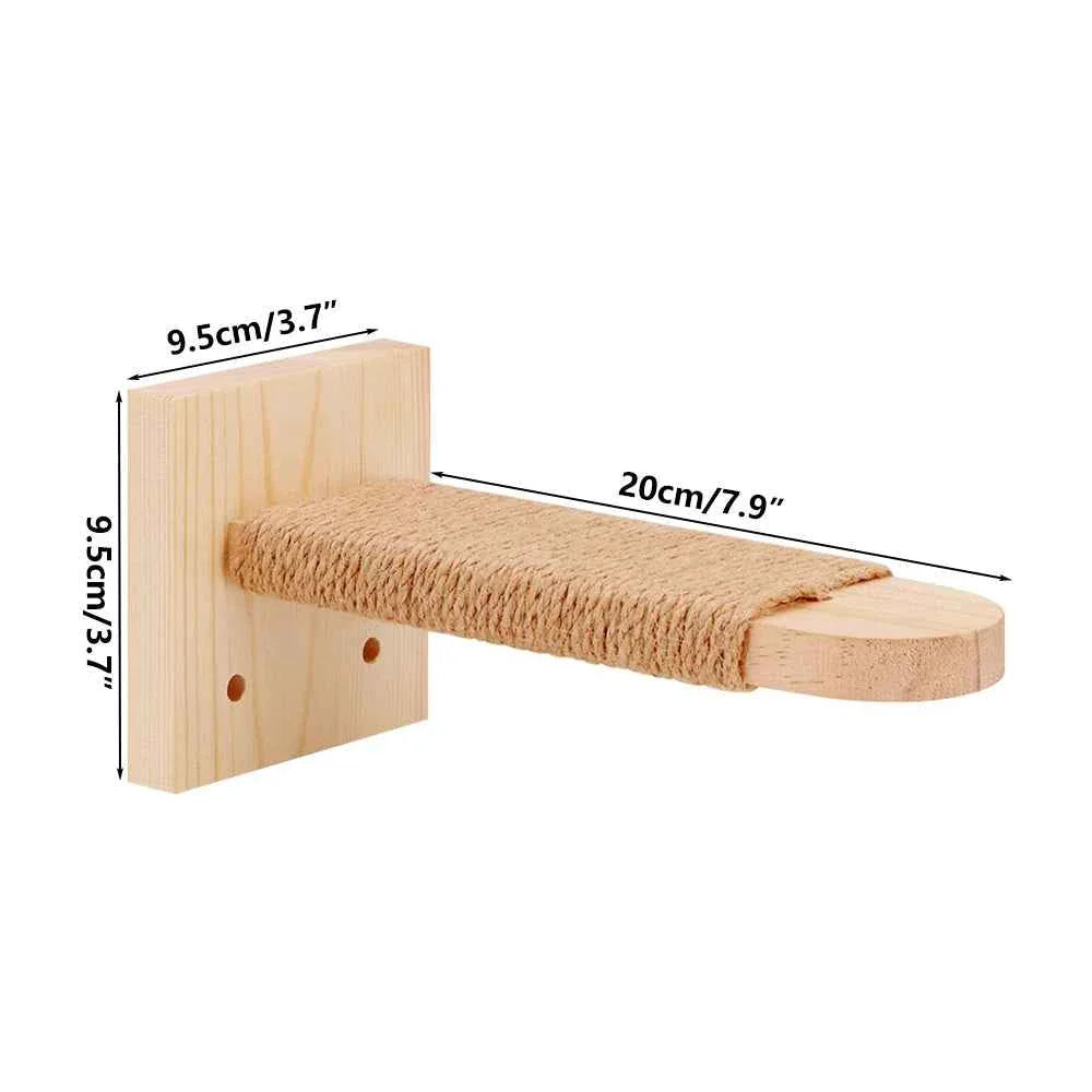 Climbing Ladder with Rope and Scratching Post -  Cat  - (Wall Mounted) - Wood) - (1,2, 3 Pc Options)