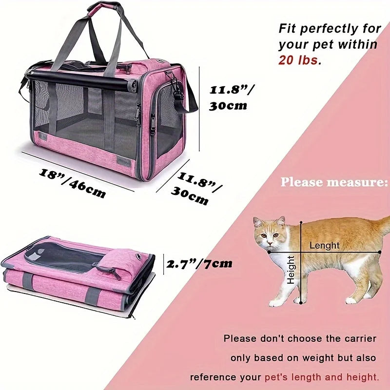 Soft-Sided Pet Carrier - Dog Cat - (5 Color Options) - (Collapsible) - (Mesh Windows) - (While Supplies Last)
