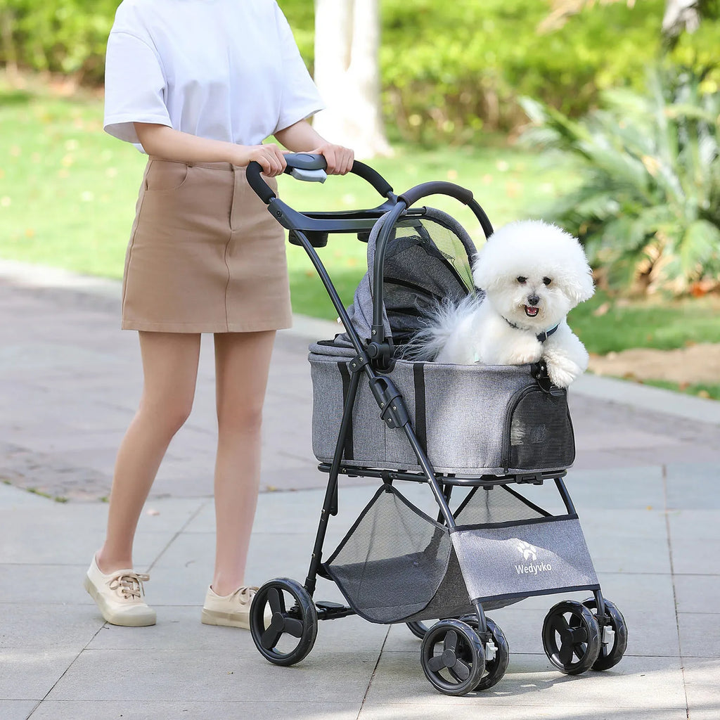 3 in 1 Pet Stroller with Removable Carrier - Dog Cat - (Maize Yellow, Black) - (Foldable)