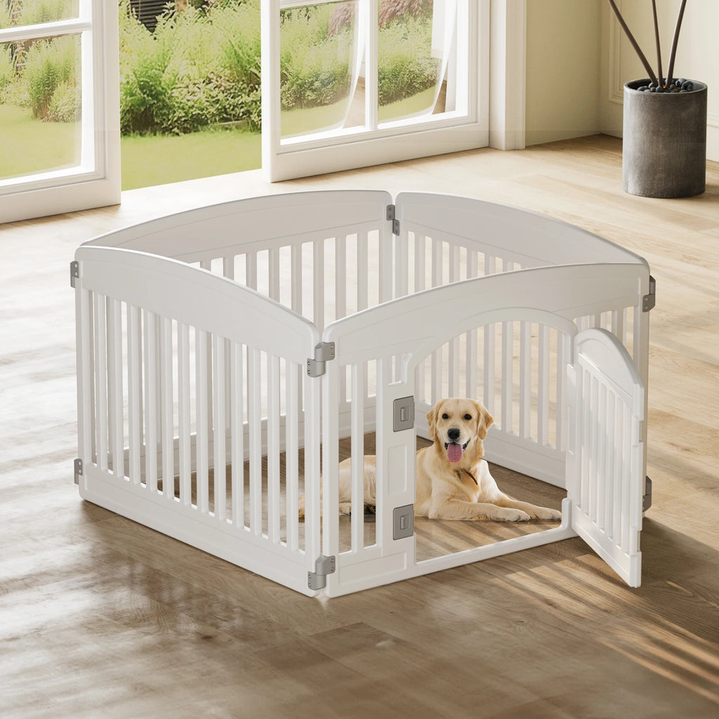 Plastic Expandable Portable Playpen - Dogs (4,6 Panel) - (White, Brown) - (Indoor/Outdoor) - (While Supplies Last)