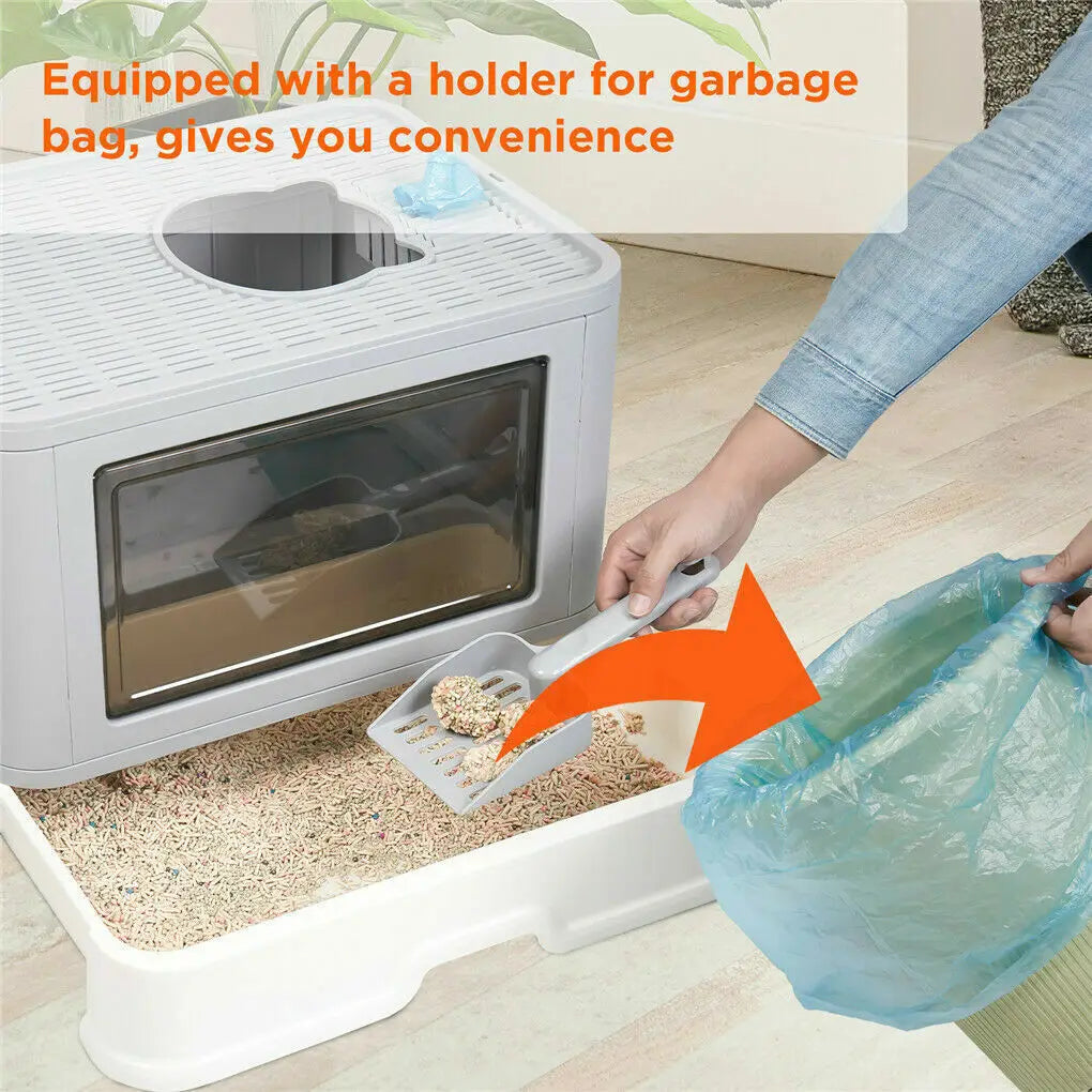 Foldable Litter Box with Front Entry and Top Exit - Includes Scoop - Cat