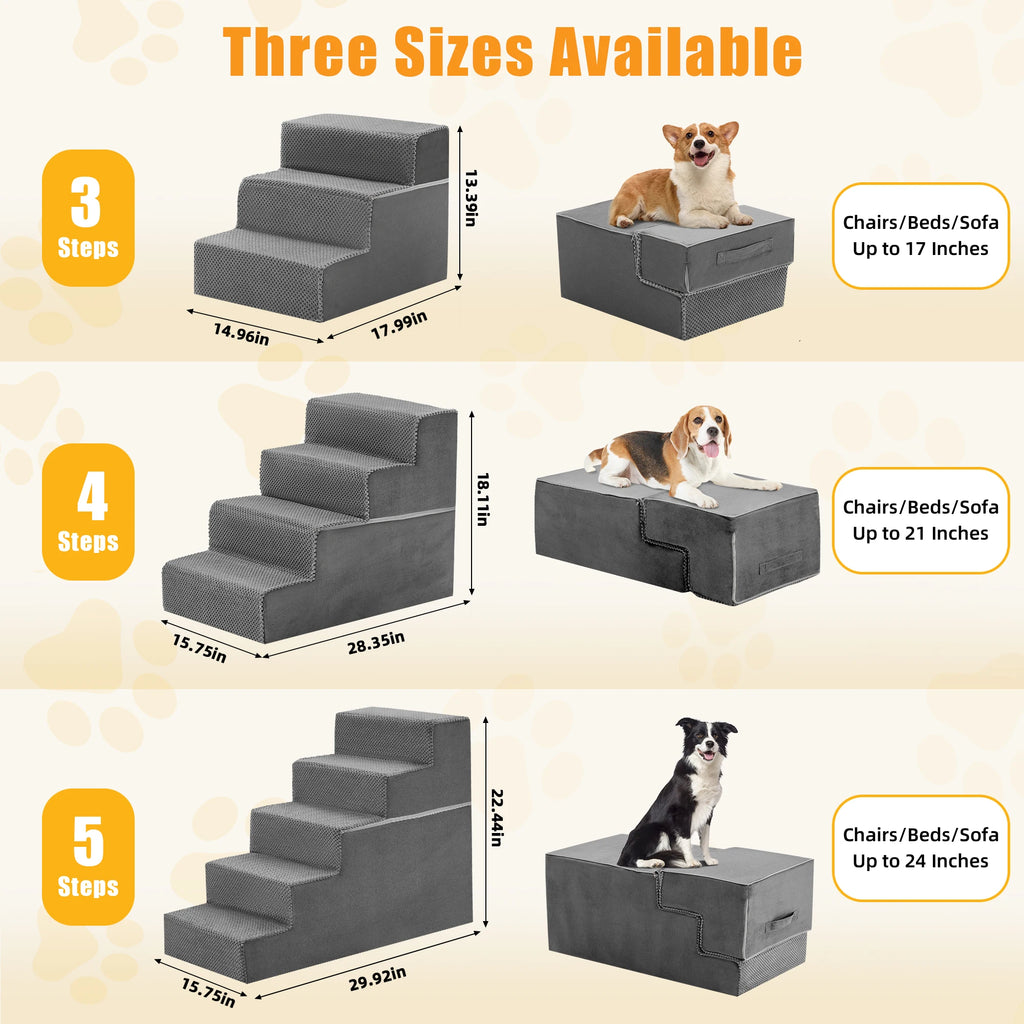Pet Ladder - Dog  - (Non-Slip) - (In-Home) - (Customize to be 3,4, or 5 Step Options) - (Grey)