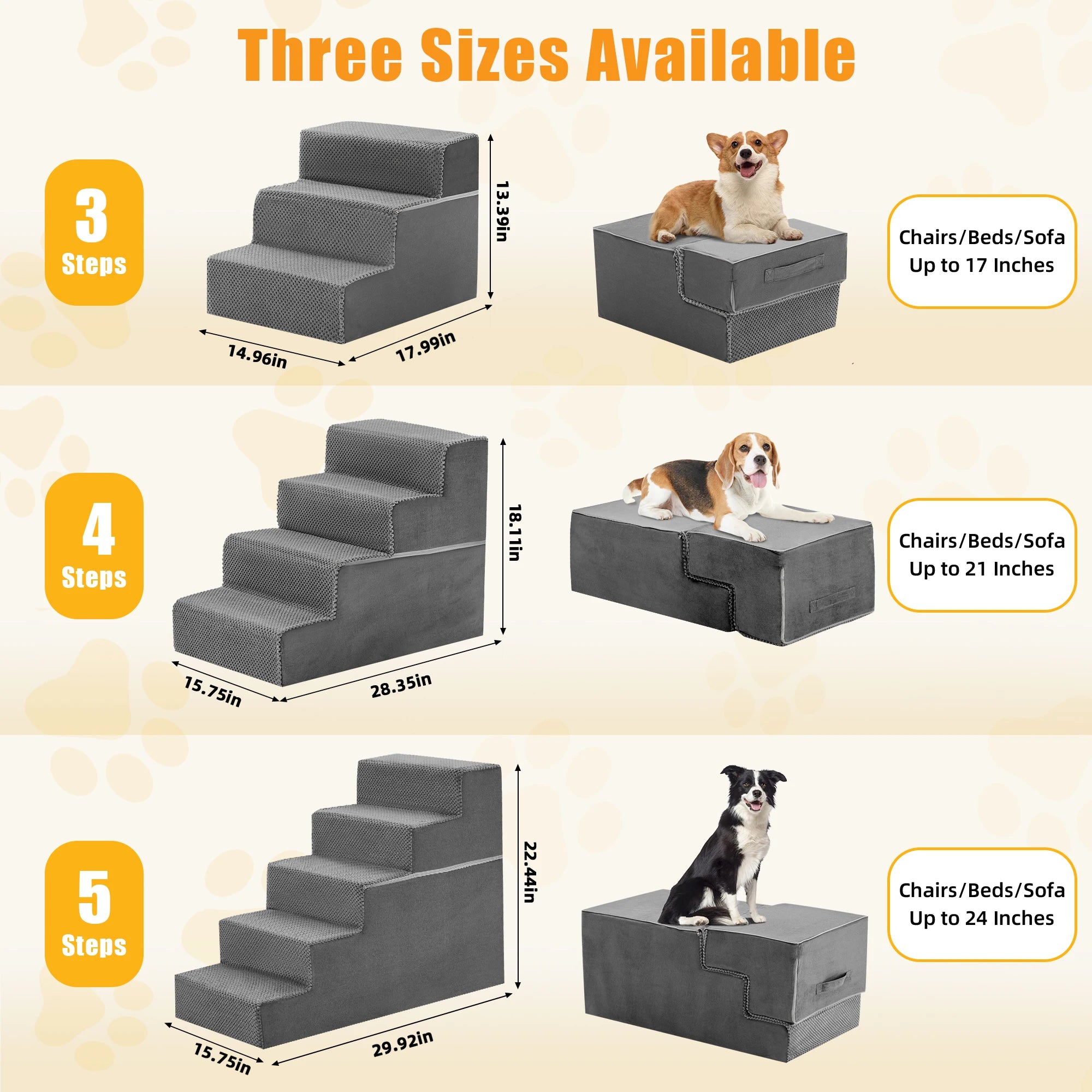 Pet Ladder - Dog  - (Non-Slip) - (In-Home) - (Customize to be 3,4, or 5 Step Options) - (Grey)