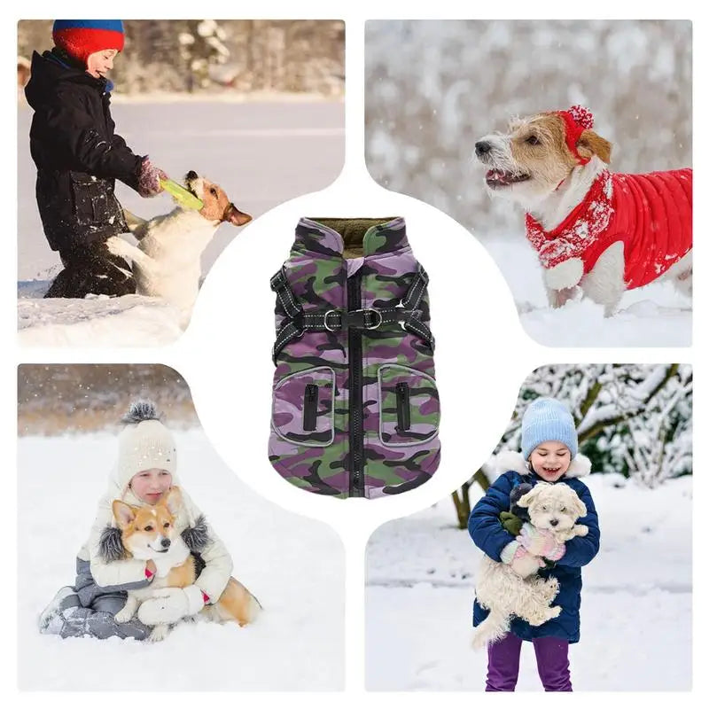 Reflective Winter Dog Vest With Built-in Harness - Dog - (Purple, Burgundy) - (S-XXL)