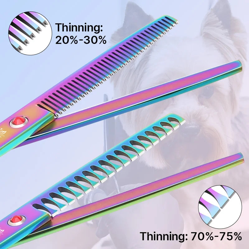 Quality Grooming Scissor Set - Dog Cat - (Alloy Steel) - (6.5 / 7.0") - (Rainbow, Black)