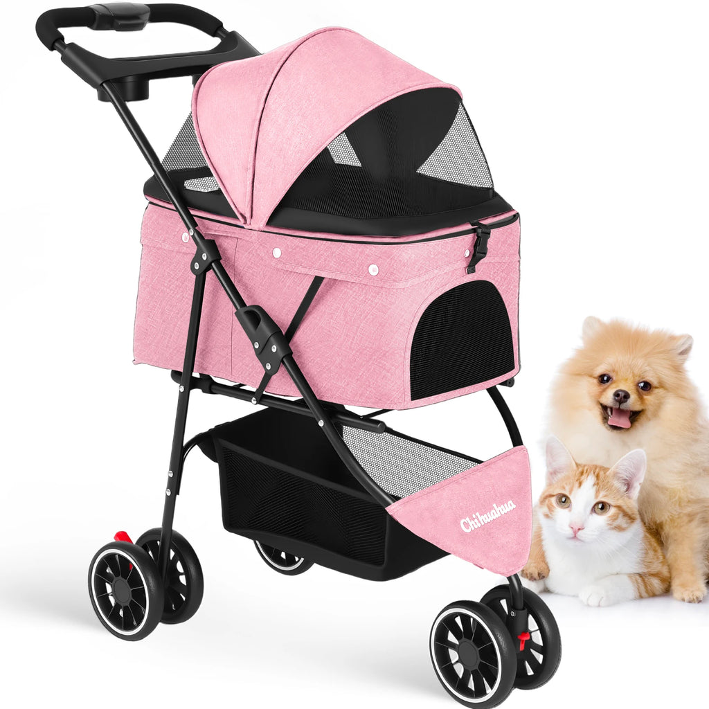 Portable Travel Pet Stroller - Dog Cat - (5 Color Options) - (M) - (Lightweight) - (Mesh Window Ventilation)