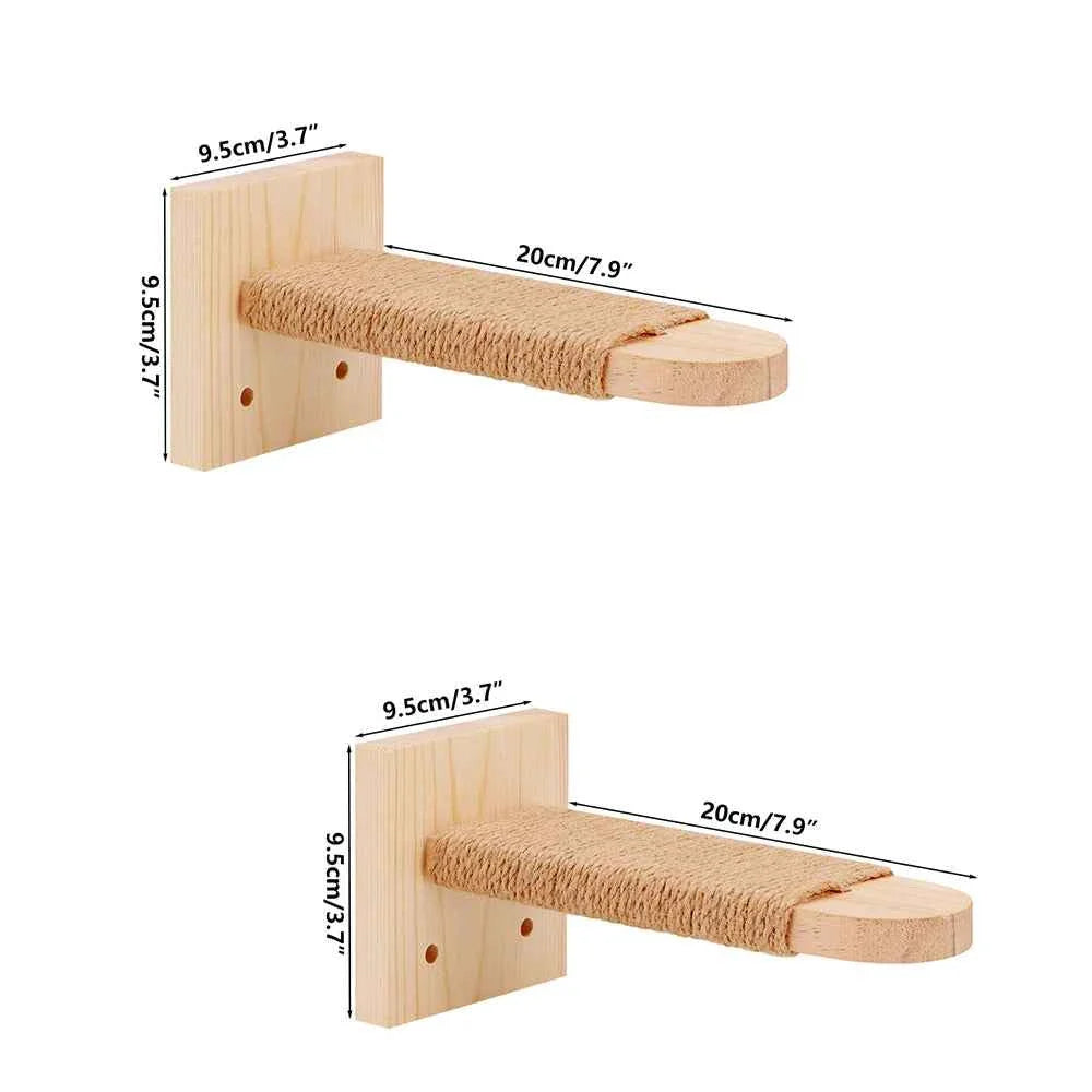 Climbing Ladder with Rope and Scratching Post -  Cat  - (Wall Mounted) - Wood) - (1,2, 3 Pc Options)