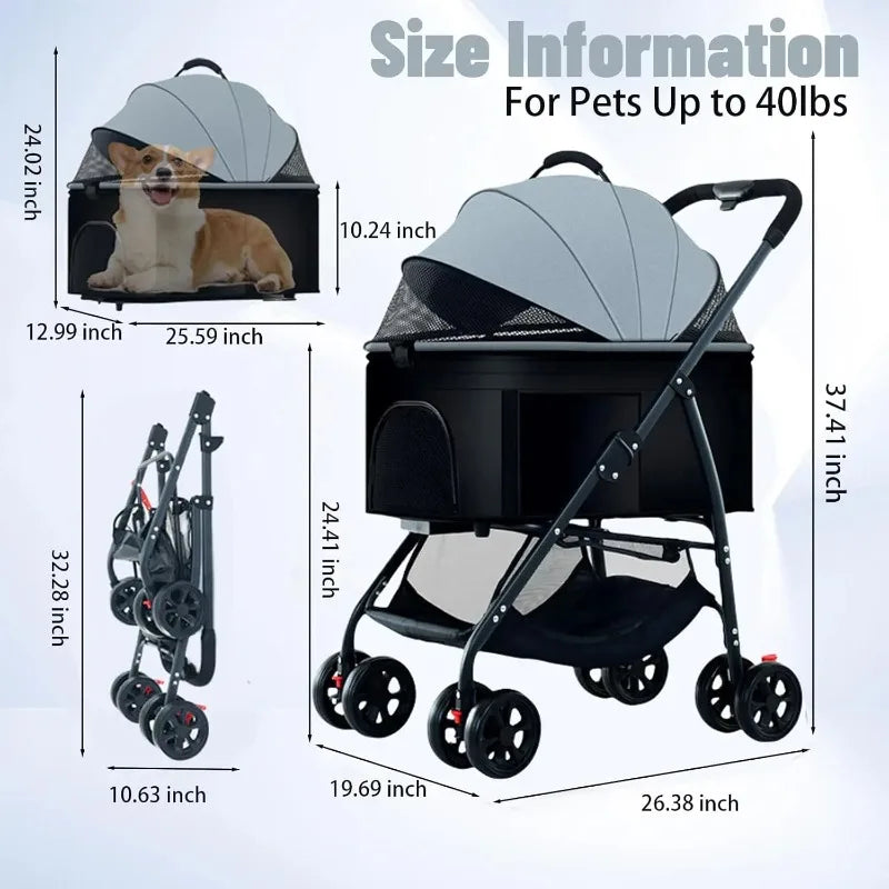 3-in-1 Portable Pet Stroller with Pet Carrier Bag + Pet Car Seat - Dog Cat - (8 Color Options) - (While Supplies Last)