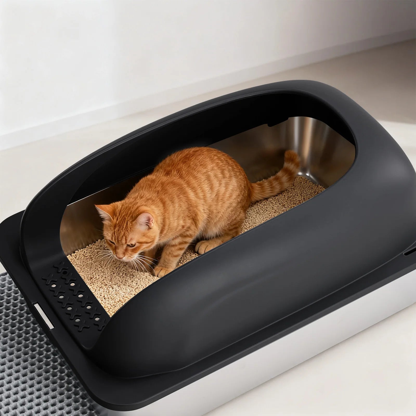 Semi-Closed Leak proof Litter Box with Lid - Cat - (Stainless Steel) - (Black, Lt. Grey) - (While Supplies Last)