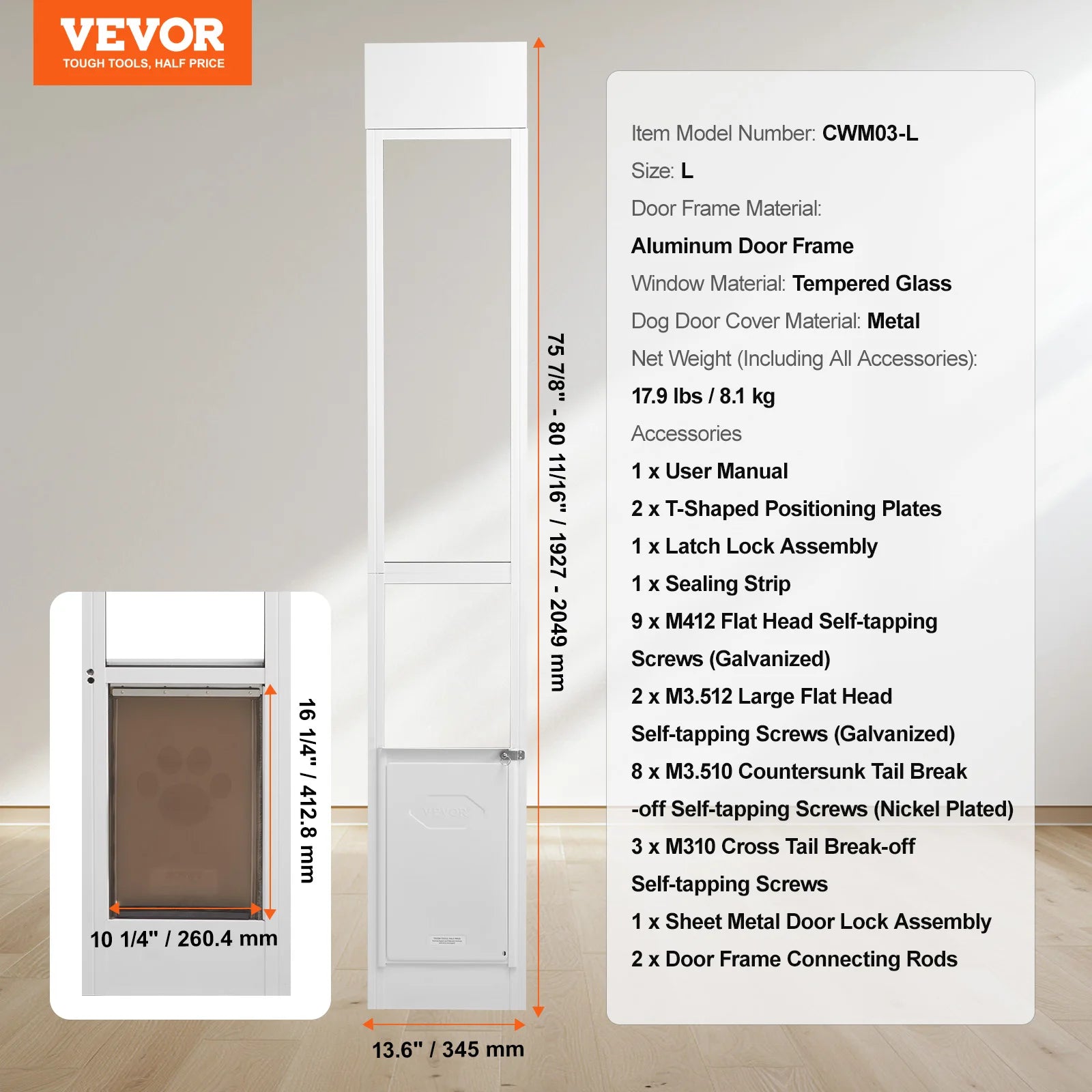 Sliding Glass Adjustable Door - (M-XL) - Dog Cat