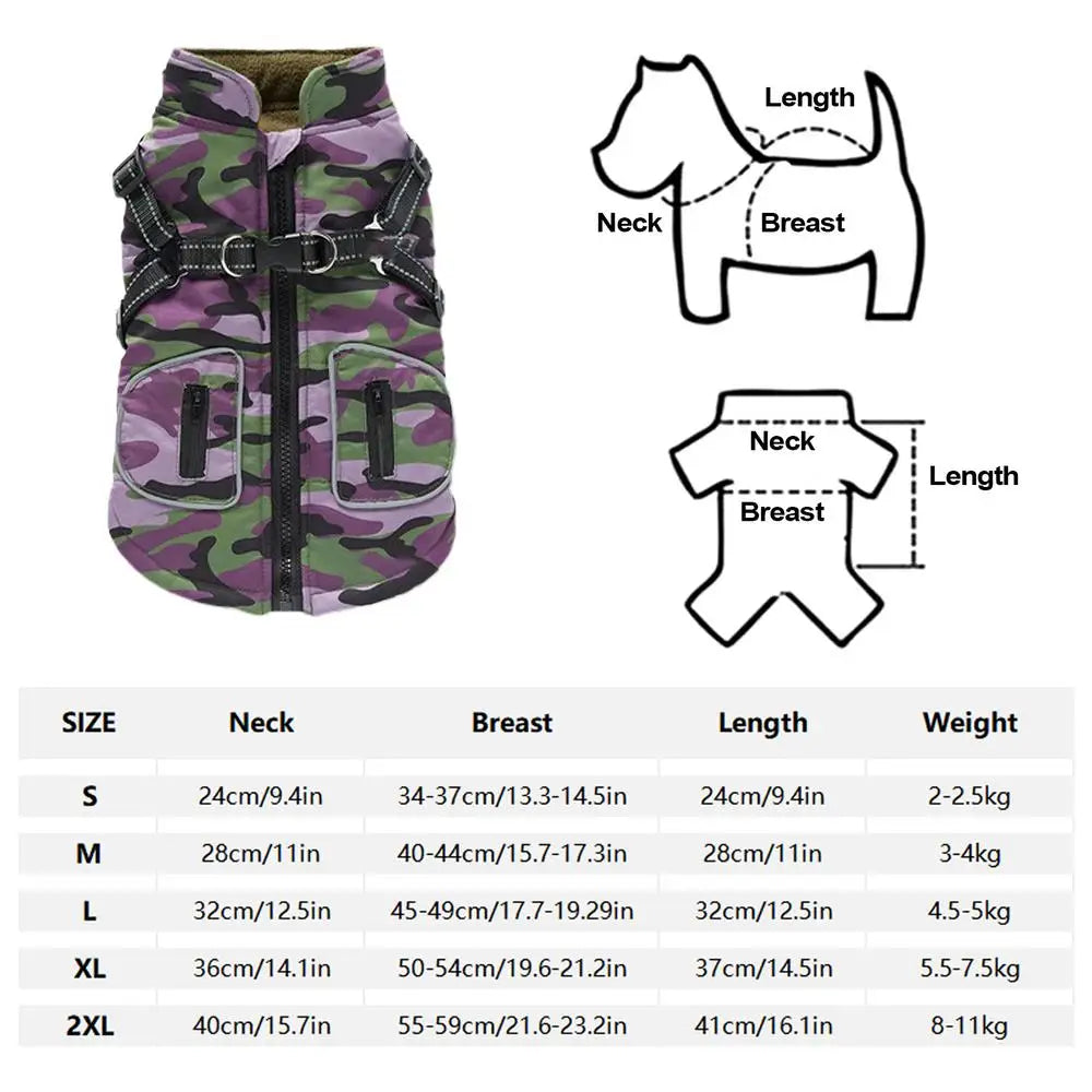 Reflective Winter Dog Vest With Built-in Harness - Dog - (Purple, Burgundy) - (S-XXL)