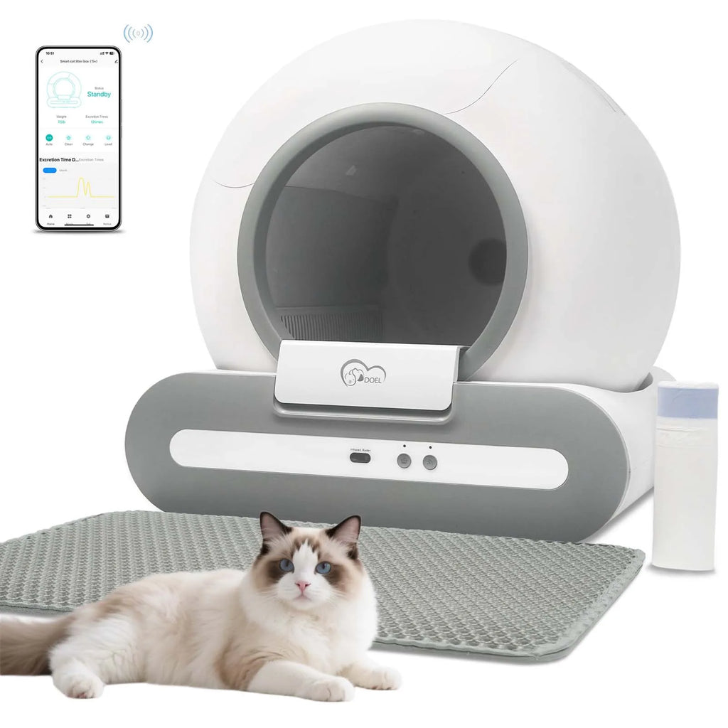 Self-Cleaning Litter Box - Cat    -App Control - Included Litter Mat & Litter Waste Bags - (White)