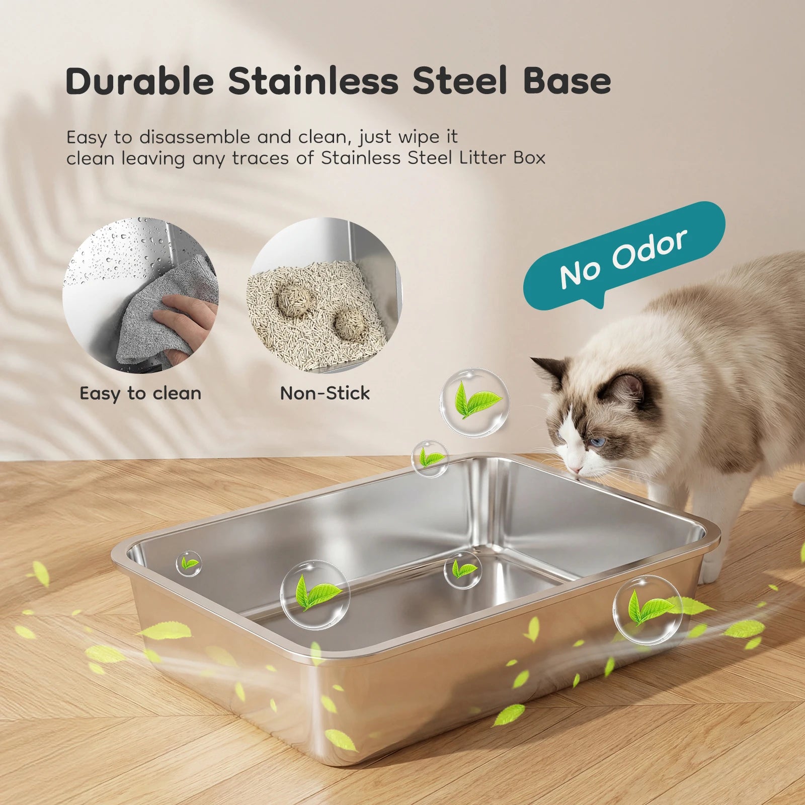 Enclosed Litter Box Scoop with Mat - Cat - (Stainless Steel) - (3-in-1) - (Grey, Black)