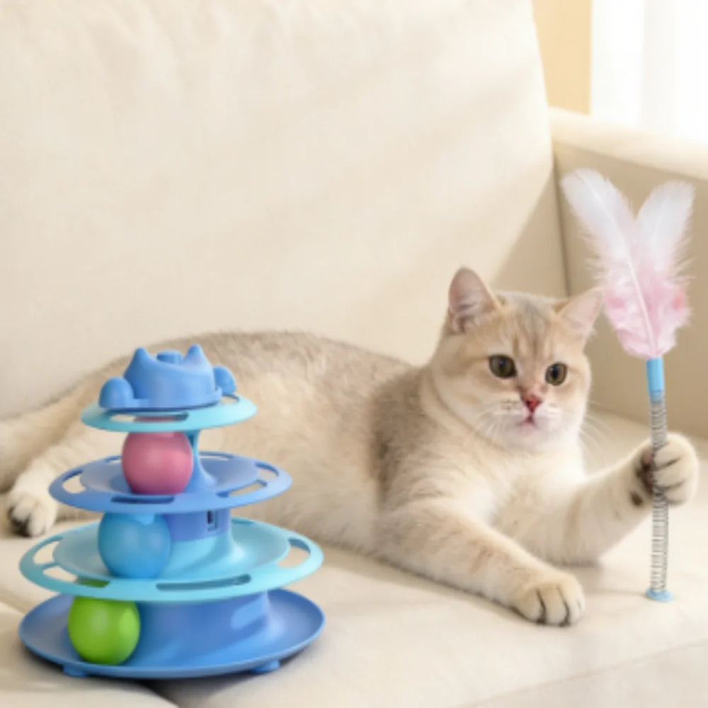 Interactive 4-Layer Turntable Toy - Cats - (3 Color Options)