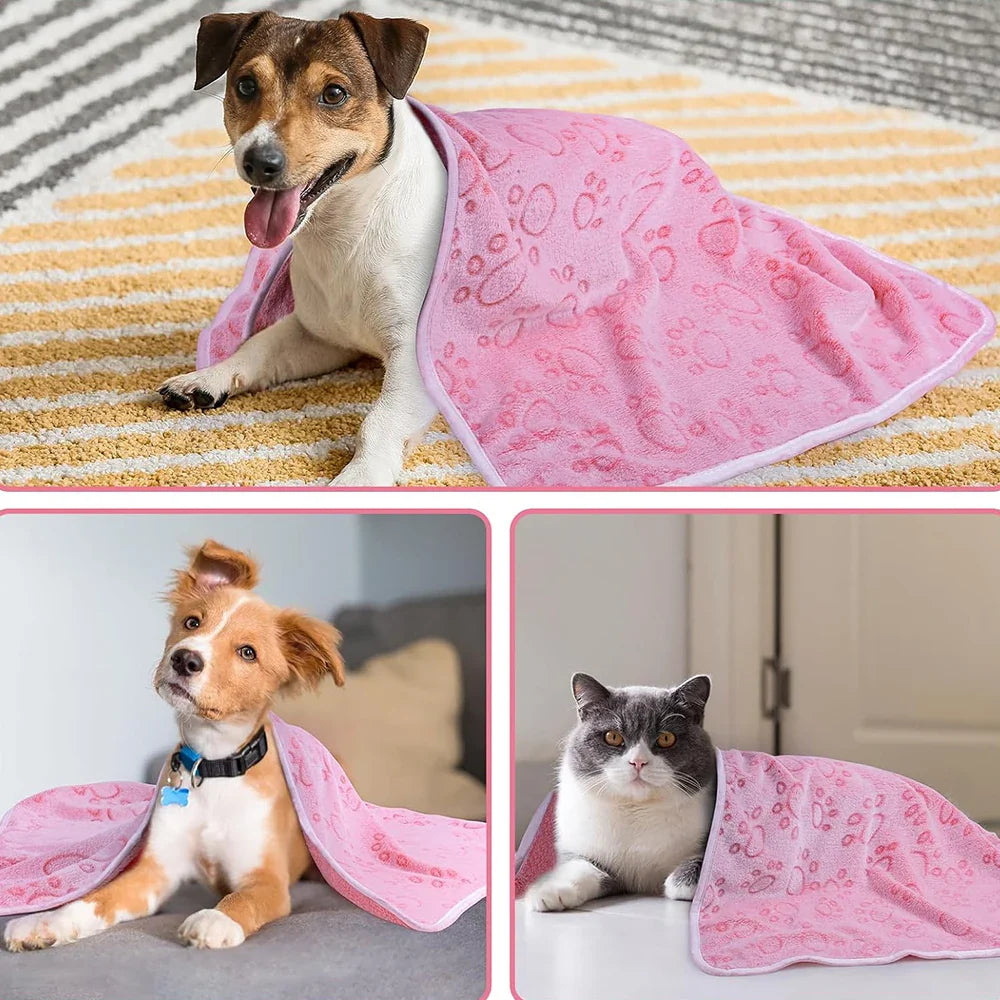 Pet Blanket  – Dog Cat  - (Cute Paw Print ) - (Fleece) - (3 Sizes) -(Pink)