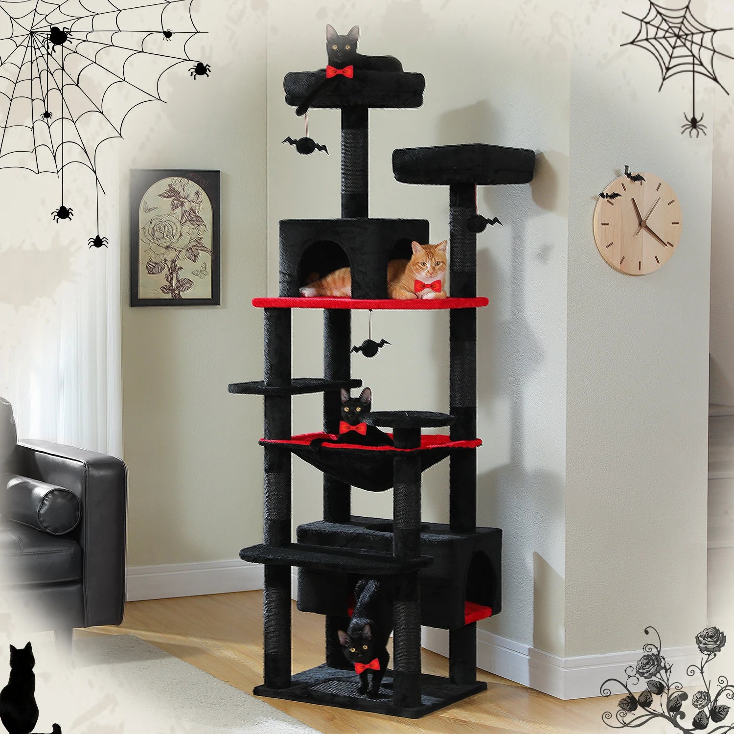 Tall Multi-level Cat Tree Tower With Scratching Posts, Hammock, and Perches