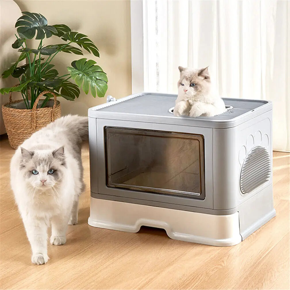 Foldable Litter Box with Front Entry and Top Exit - Includes Scoop - Cat