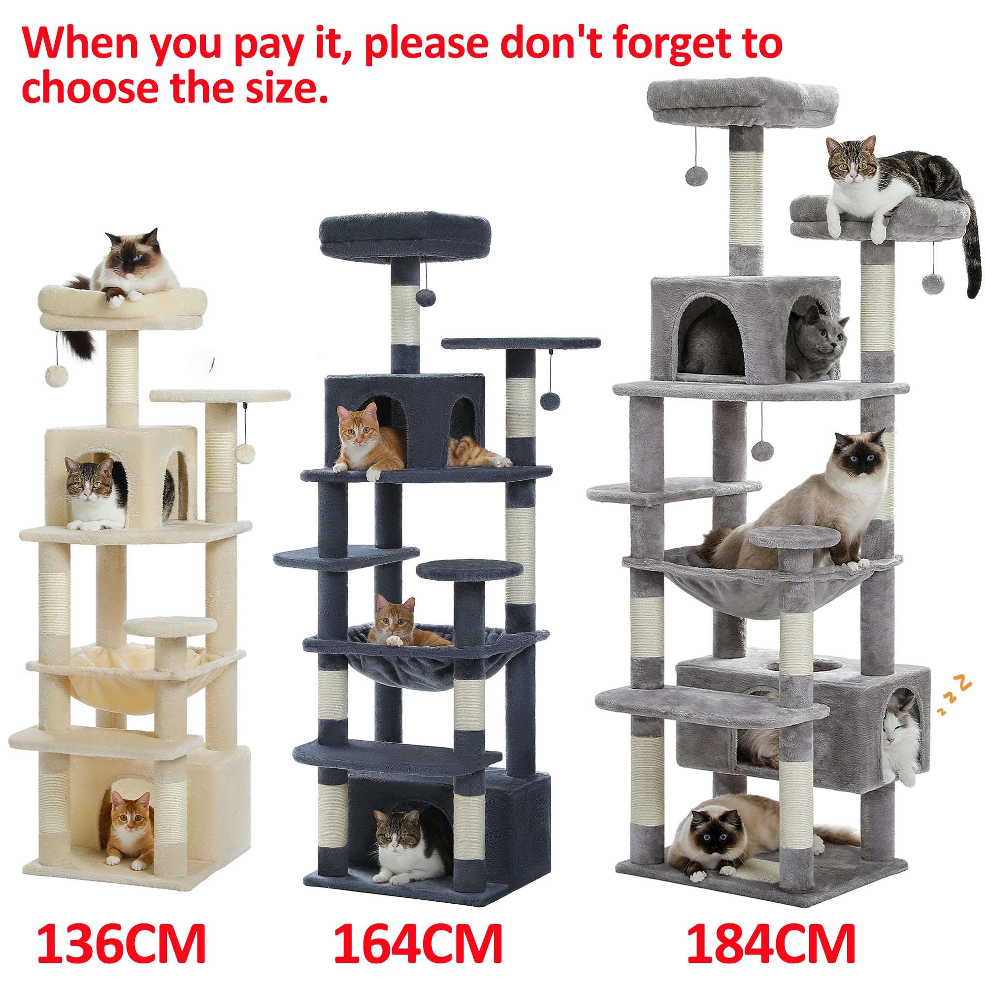 Tall Multi-level Cat Tree Tower With Scratching Posts, Hammock, and Perches
