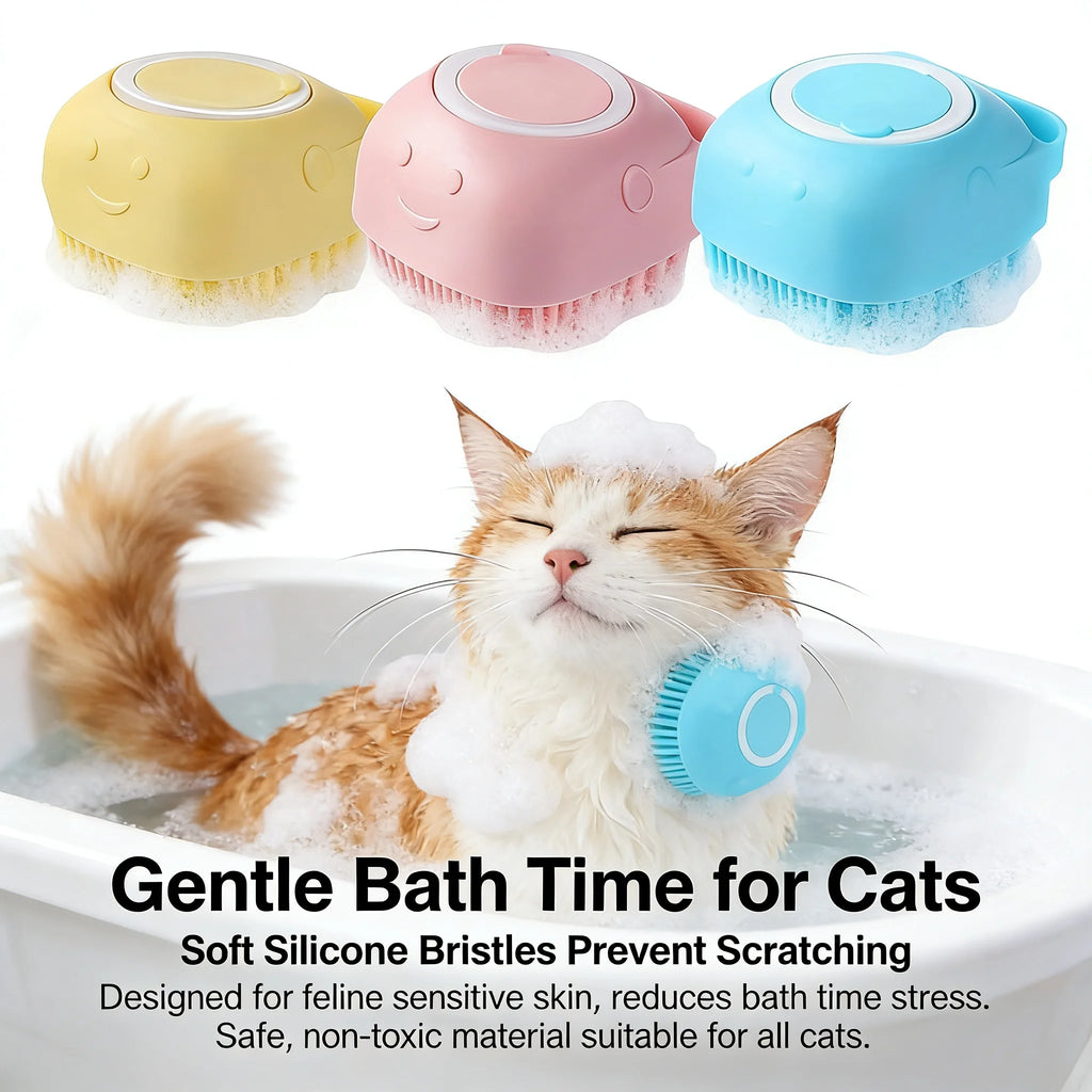 Bath and Massage Brush With Shampoo Storage - Dog Cat - (2-in-1) - (3 Color Options) - (While Supplies Last)