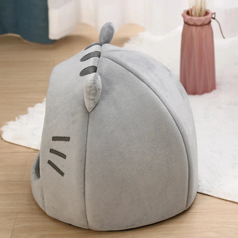 Cute and Cozy Cat Shaped Bed Includes Interactive Toy - Cat  - (S,M, Big) - (Grey) - (While Supplies Last)