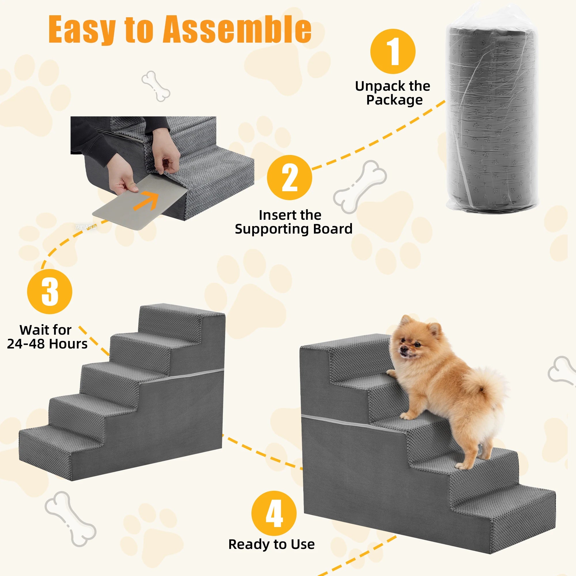 Pet Ladder - Dog  - (Non-Slip) - (In-Home) - (Customize to be 3,4, or 5 Step Options) - (Grey)