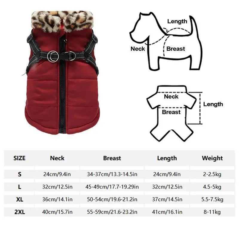 Reflective Winter Dog Vest With Built-in Harness - Dog - (Purple, Burgundy) - (S-XXL)