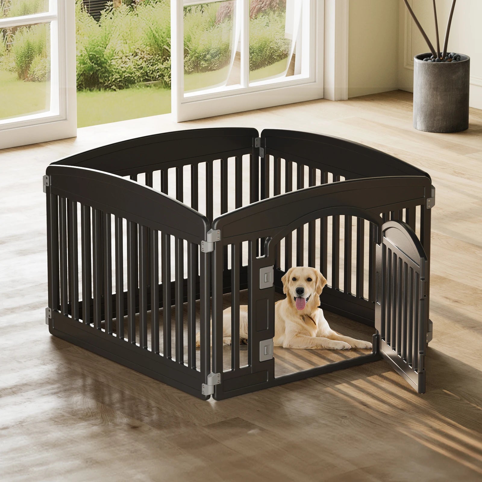 Plastic Expandable Portable Playpen - Dogs (4,6 Panel) - (White, Brown) - (Indoor/Outdoor) - (While Supplies Last)