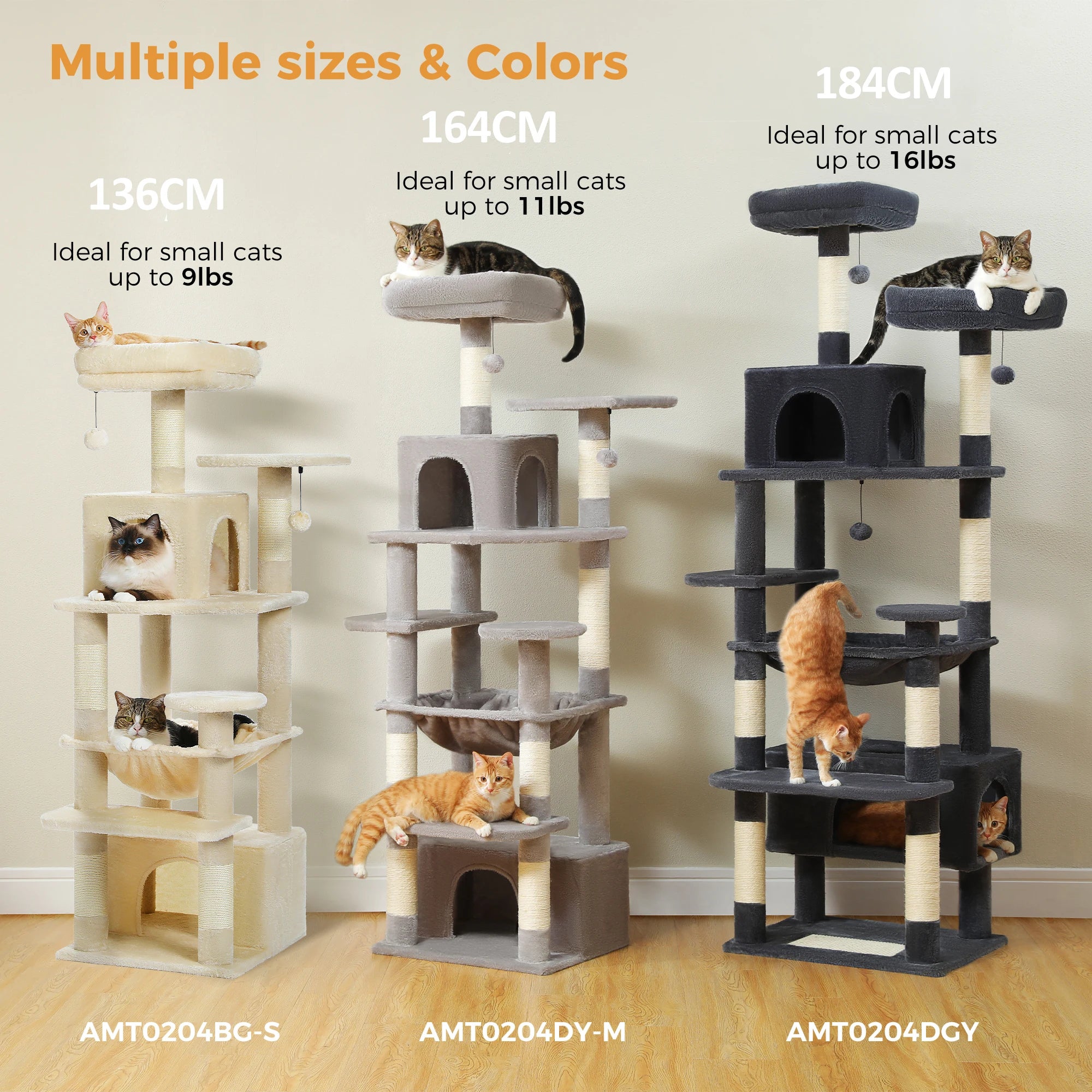 Tall Multi-level Cat Tree Tower With Scratching Posts, Hammock, and Perches