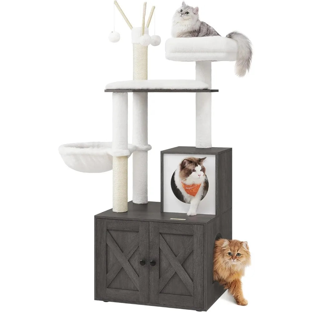 2-in-1 Cat Tree and Condo with Litter Box Enclosure - Cat - (59-Inch) - (Scratching Posts) - (4 Color Options)