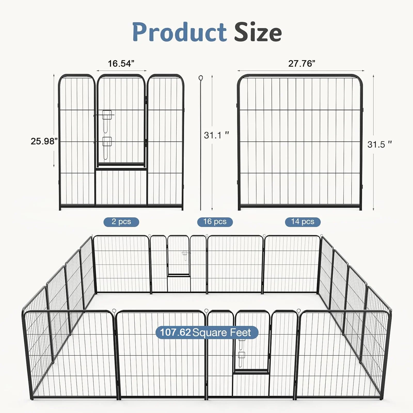 Portable Metal Fence Playpen Enclosure - Dog - (Indoor/Outdoor) - (24", 32")