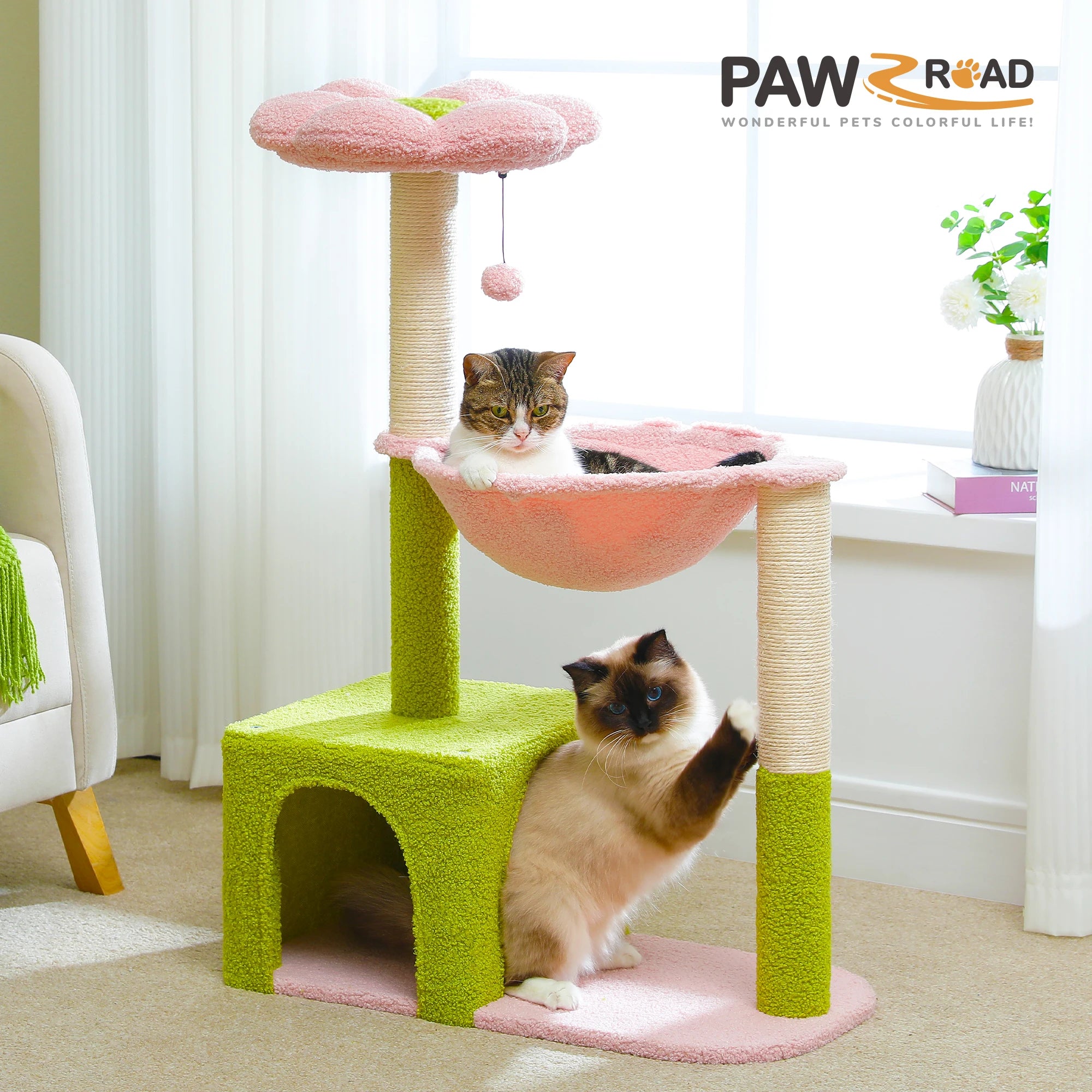 Flower Cat Tree with Large Metal Frame Hammock