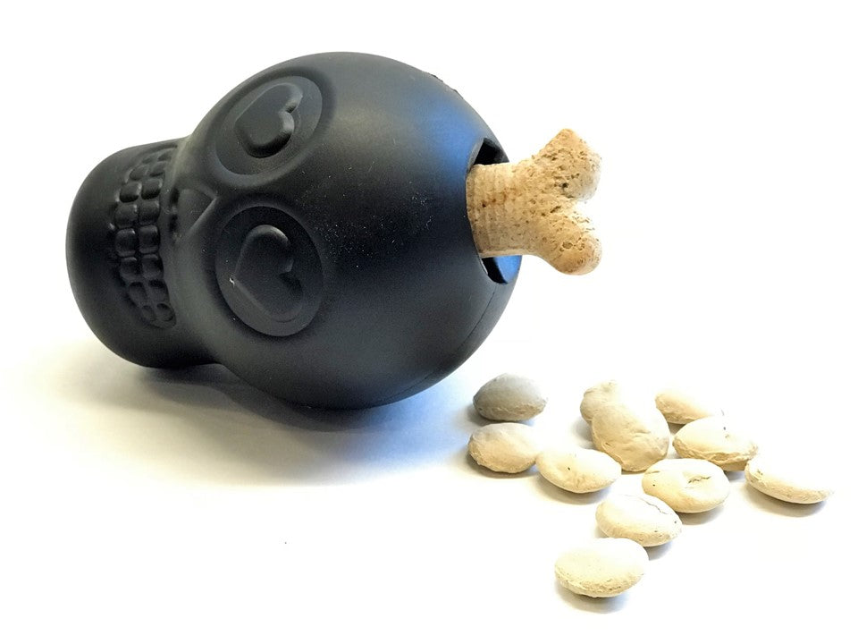 Magnum Sugar Skull Chew Toy & Treat Dispenser - Dog -  (30-65 lbs)| - (Black ) - (Rubber) - (SodaPup)