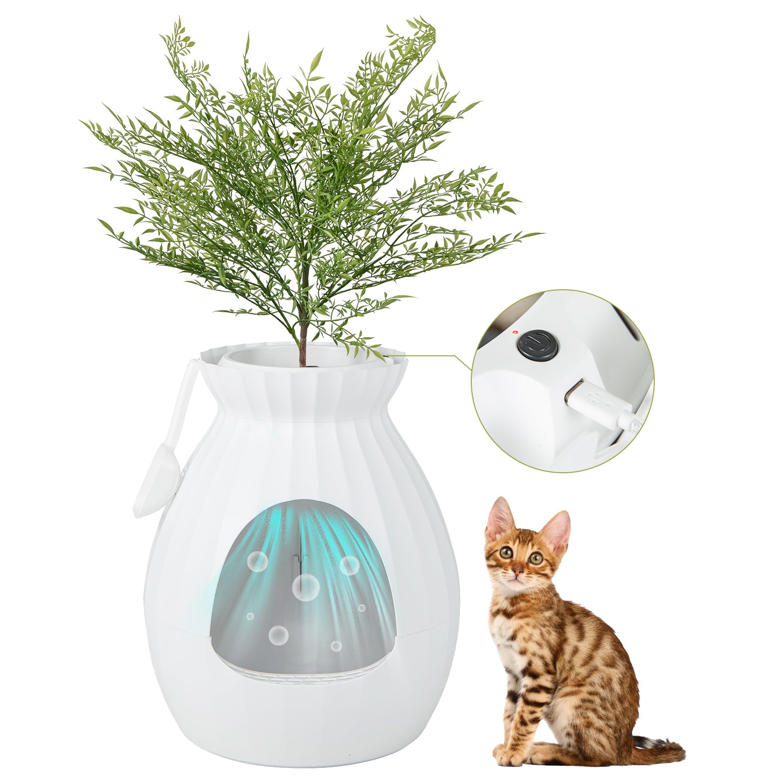 Smart Plant Litter Box with Electronic Odor Remover - Cat - (White) - (While Supplies Last)